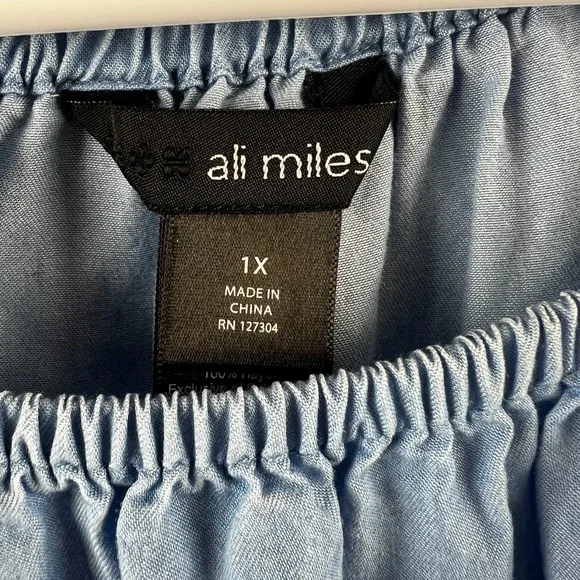 Ali Miles Womens Shirt 3/4 Sleeve Chambray Western Boho Artsy Tencel Size 1X - Picture 7 of 8